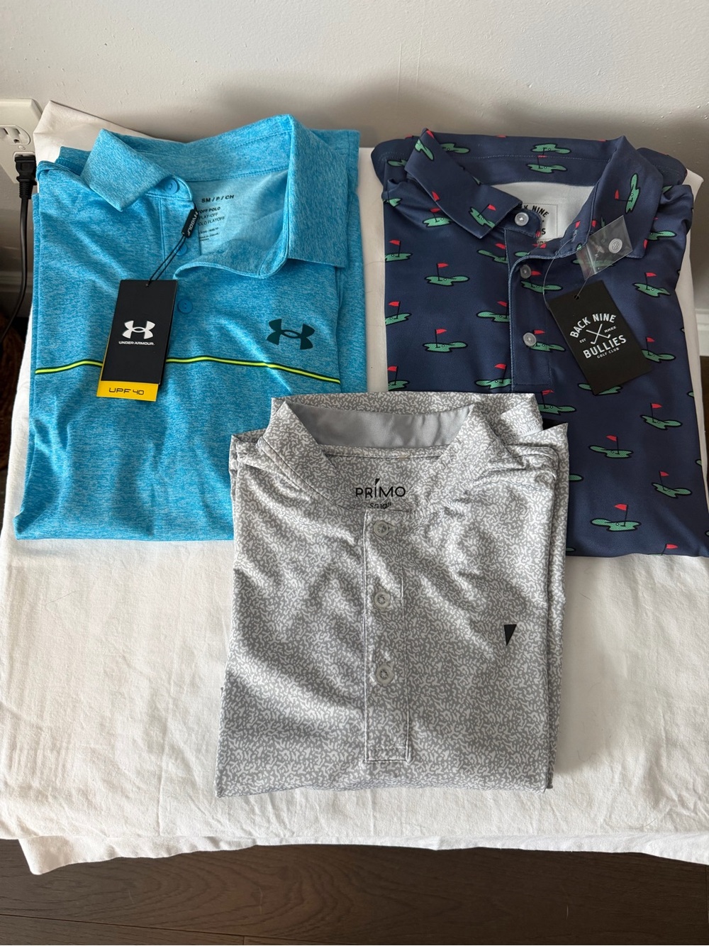 Men’s Golf Polos, Primo, Back Nine Bullies, and Underarmour, Size Small, NWT